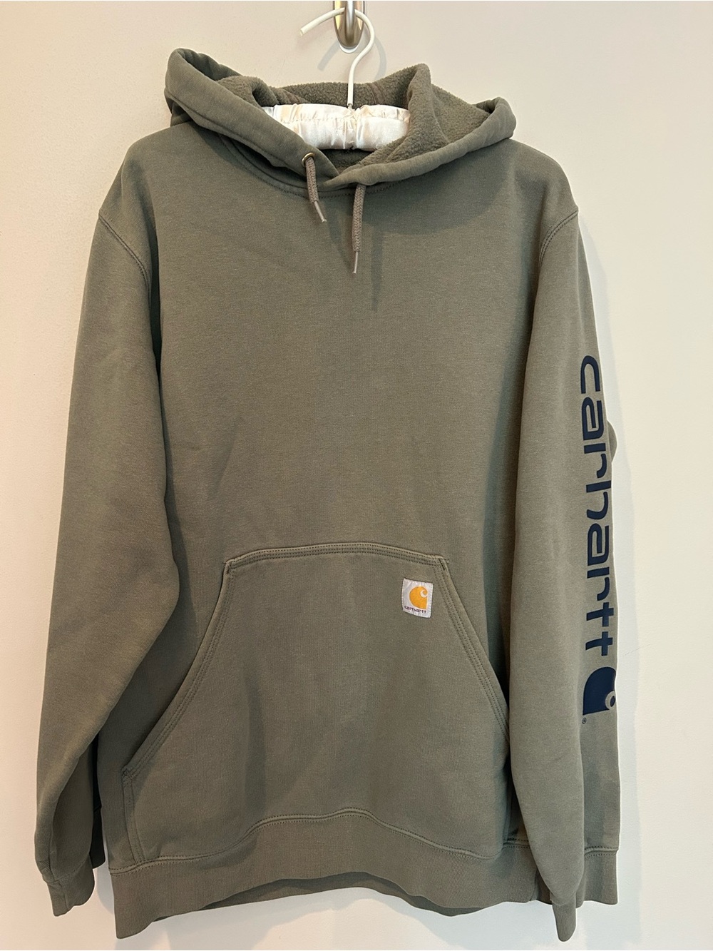 Men’s Carhartt Olive Green Logo Sleeve Hooded Sweatshirt size M